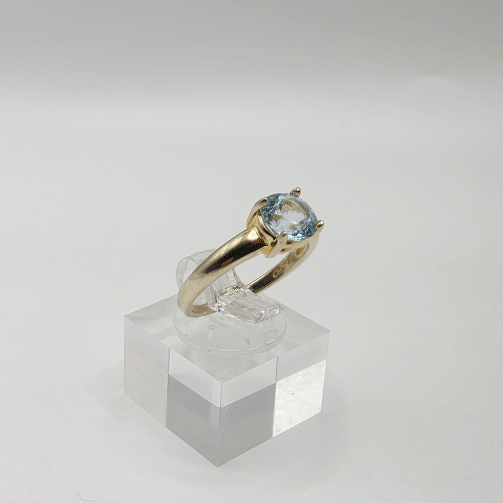 Vermeil 925 Sterling Silver Round-Cut Blue Topaz Ring Size 7